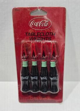 Vintage Coca-Cola Tablecloth Weights Set 4 NOS Factory Sealed Coke Bottles